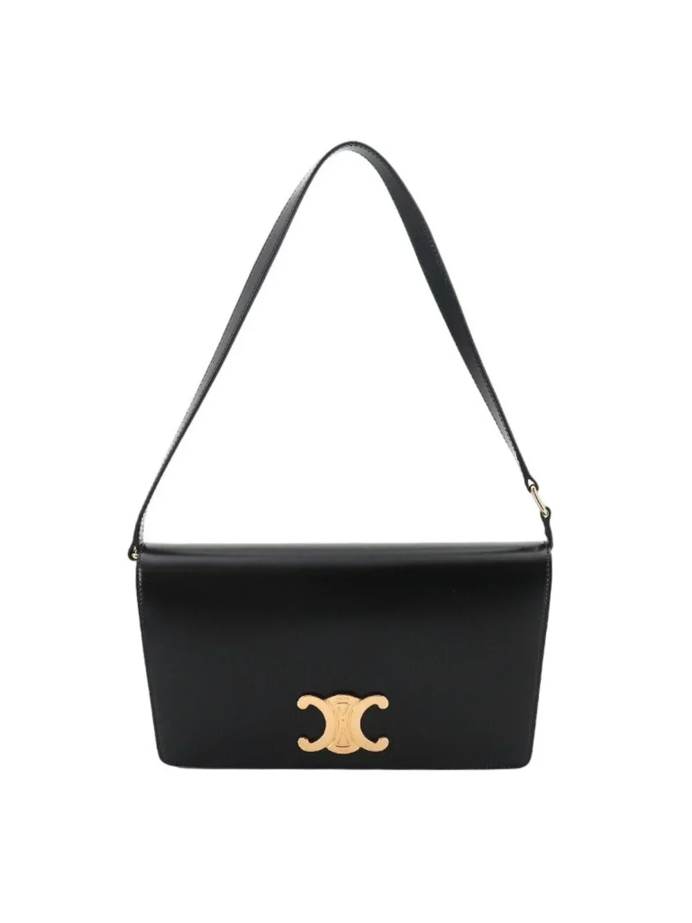 Celine Triomphe Trapeze 2-Way Shoulder Clutch Leather Black